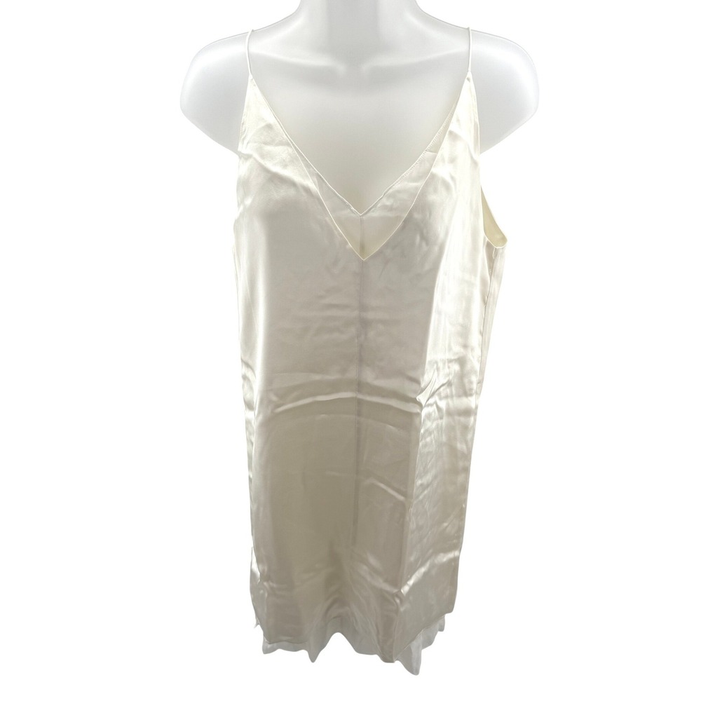 Club Monaco 100% Silk Slip Dress Ivory Cream Layered V-Neck Mini 00 New MSRP 298